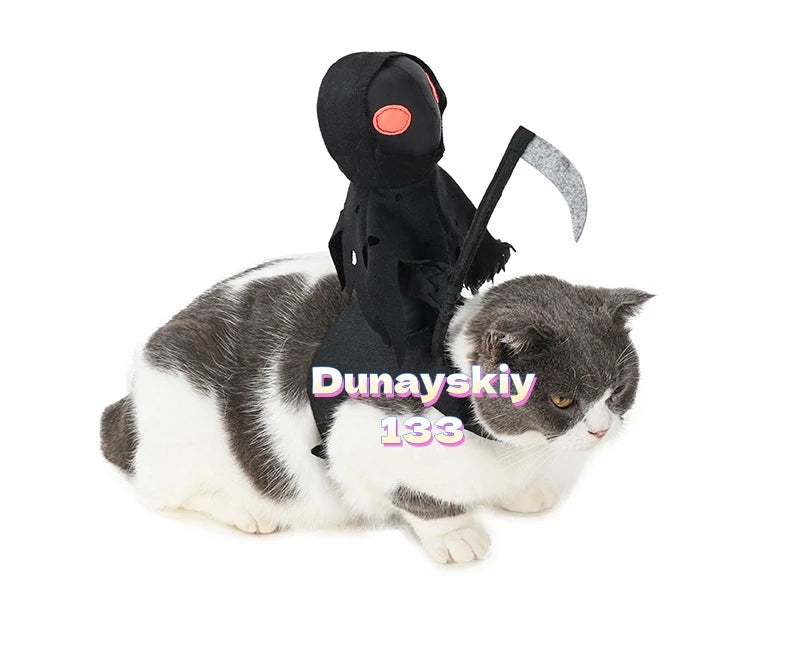 Dark Harvest Knight Dog Costume Anime Cosplay Pet Halloween Riding Outfit Clothes Skeletons Dog Costumes for Medium Large Dogs﻿