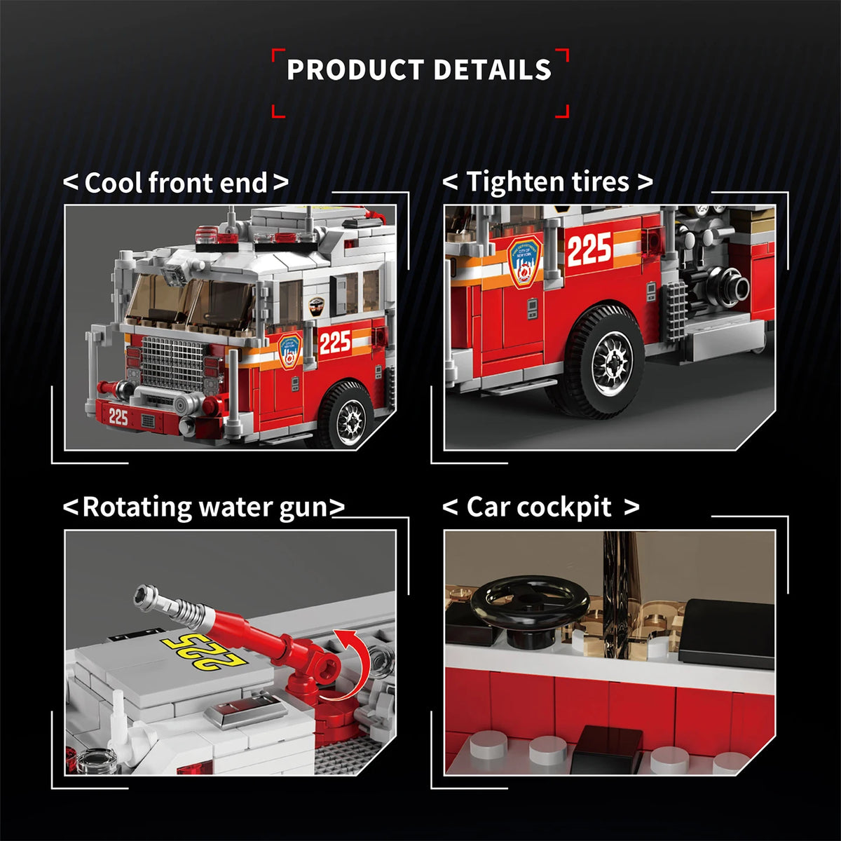 City Series American Fire Truck “Responder” Building Block Model Kit: Police Vehicle with High-Pressure Pump Toy