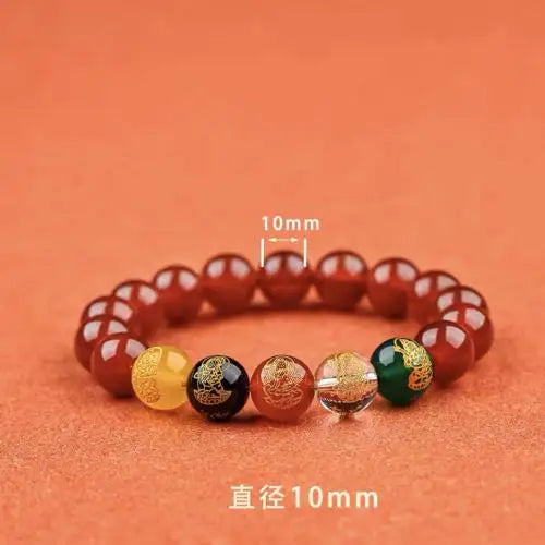 8/10mm Natural Cinnabar Bracelet Women Men Bracelet Lucky Wealth Guardian Amulet Bracelet Carved Vintage Bangles Jewelry Gifts