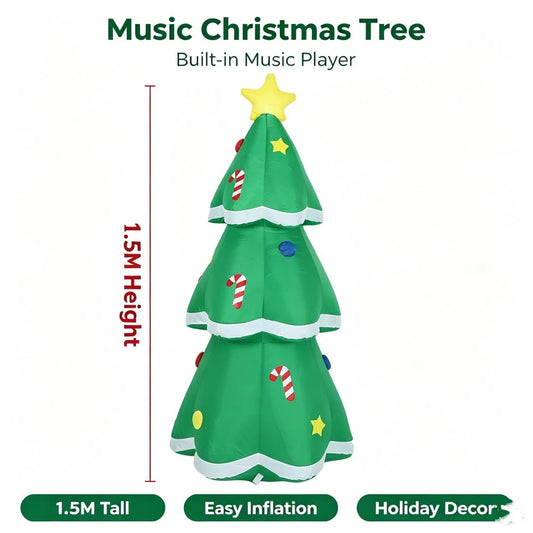 1.5M/5FT Inflatable Music Christmas Tree Yard Ornament Built-in LED For Xmas Outdoor Garden Lawn,Festival Indoor Decor Props