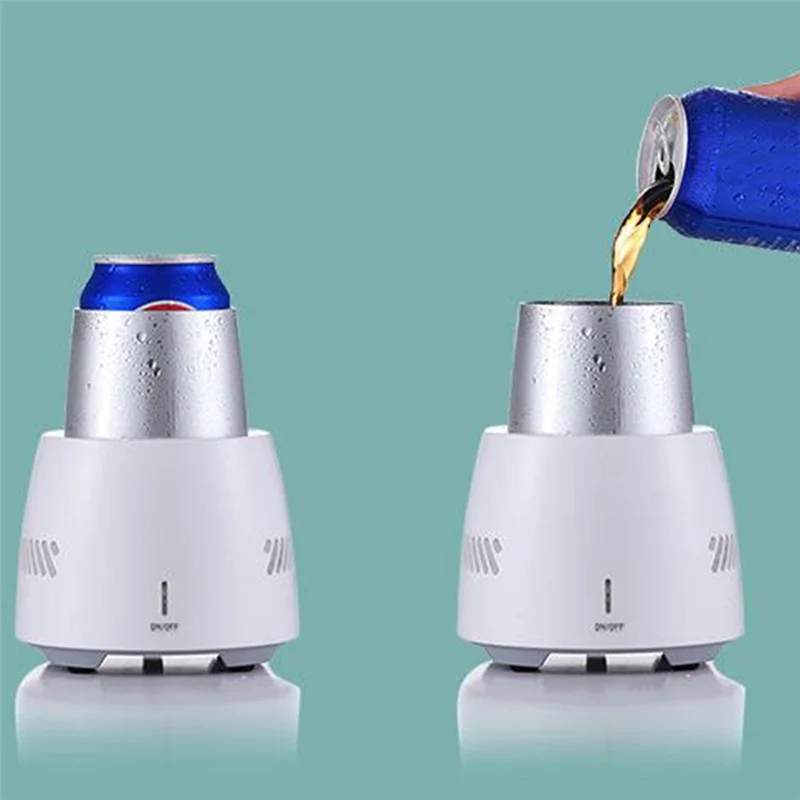 AS62 Summer Quick Cooling Cup Mini Continuous Cooler Cup Desktop Refrigerator Water/Soda/Drinks Mug, US Plug-White