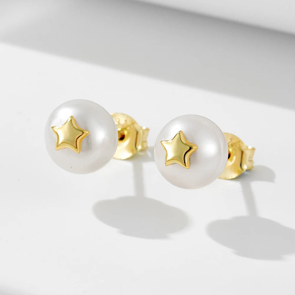 S925 Sterling Silver Star & Natural Pearl Earrings for Women French Vintage Luxury Versatile Ear Jewelry