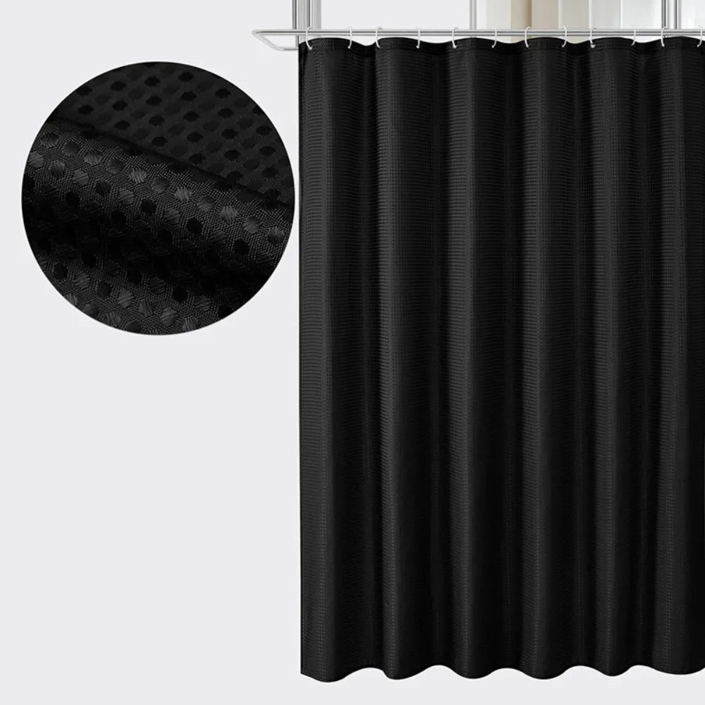 Waterproof Plain Waffle Shower Curtain Mildew-proof Solid Color Shading Curtain Polyester with Hooks Bathroom Partition Curtain