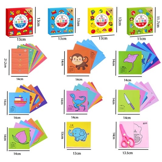 49/91pcs Kids Cartoon Paper Folding Cutting Toy Children Kingergarden Art Craft DIY Learn Scissor Skills Educational Toys