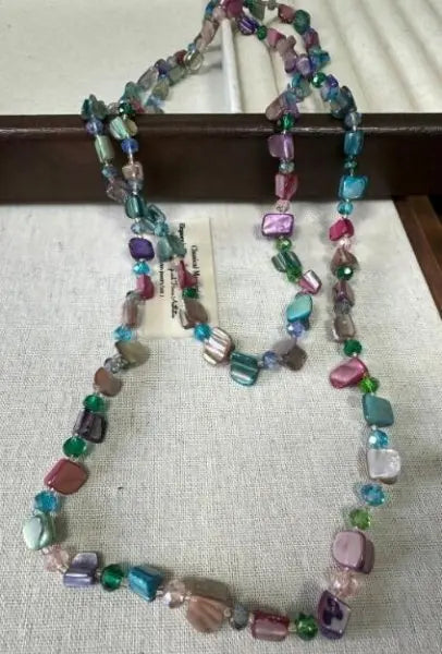 Bohemian Vintage Irregular Natural Stone Necklace for Women Handmade Crystal Beads Double Layer Long Sweater Chain Jewelry Gift