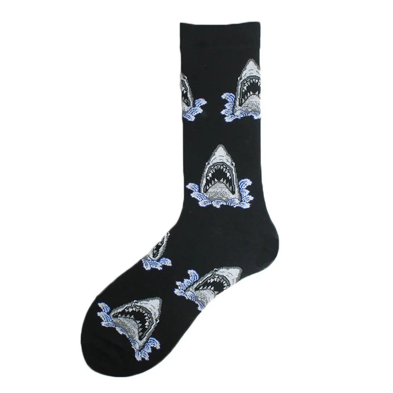 Happy Colorful Funny Socks Men Skateboard Shark Dinosaur Astronaut Planet Divertidos Hip Hop Sokken Harajuku Unisex Crew Socks