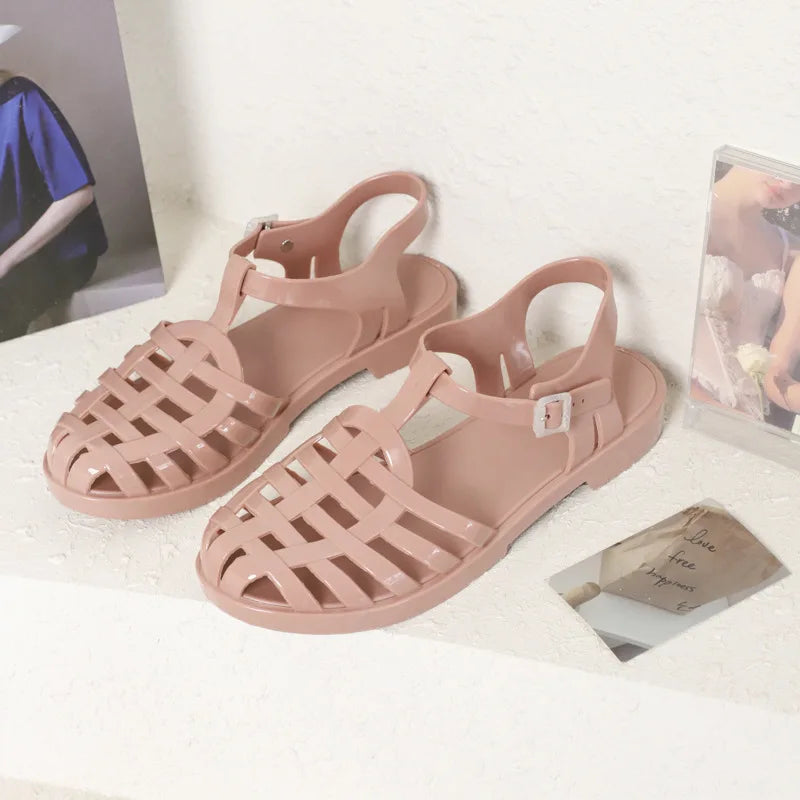 Women's Fashion Retro Sandals Ladies Versatile Outwear Flat Jelly Shoes Adult Non-slip Student Waterproof Beach Shoes SHW146