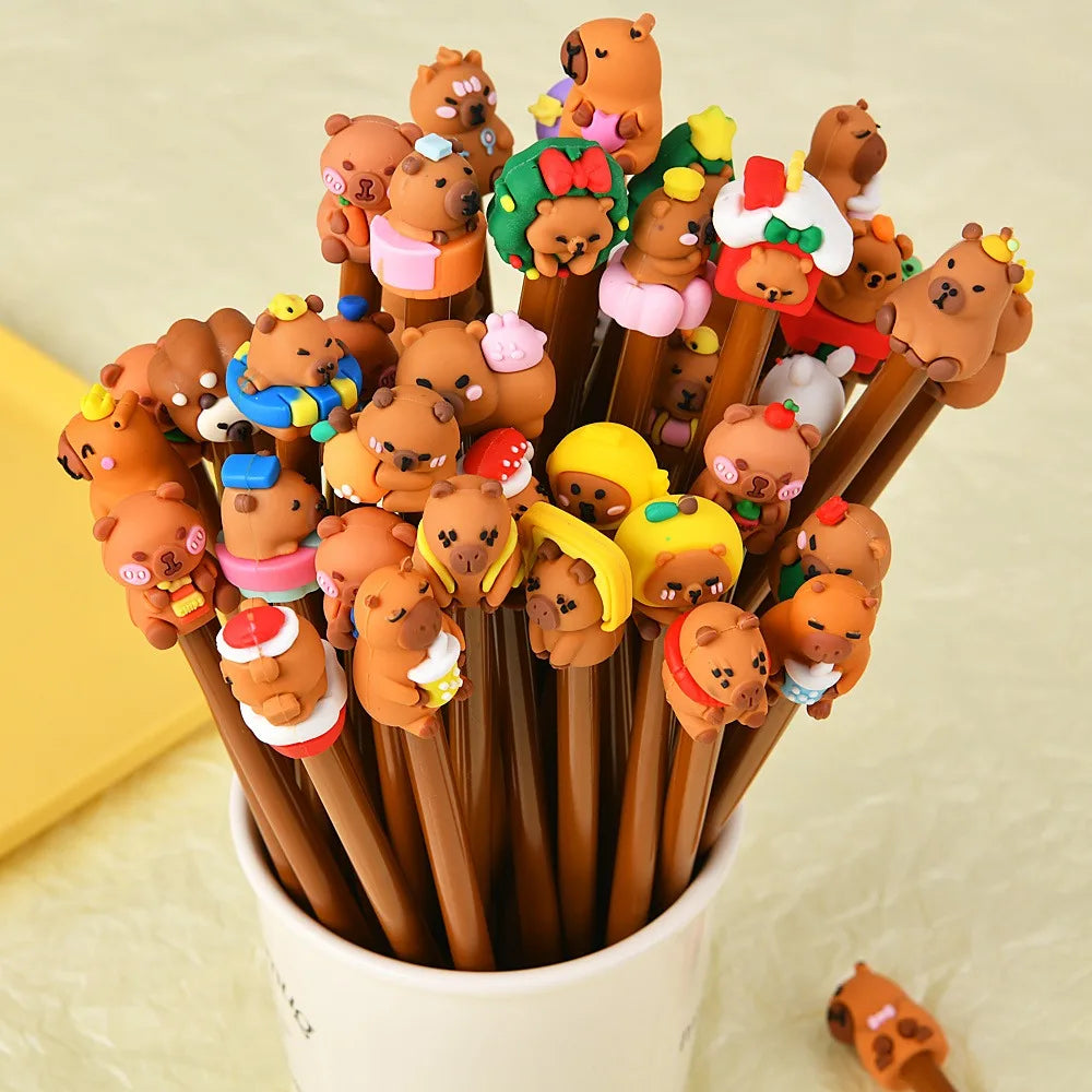 5-25Pcs Cartoon Capybara Gel Pen,Kawaii Shape Design,Black Ink,Durable Writing Tool,School Office Stationery,Birthday Gift Prize