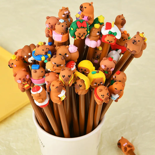 5-25Pcs Cartoon Capybara Gel Pen,Kawaii Shape Design,Black Ink,Durable Writing Tool,School Office Stationery,Birthday Gift Prize