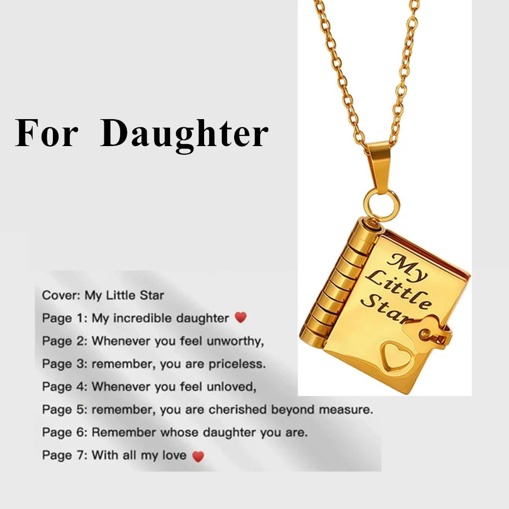 Mother’s Day Gift Best Mom Ever Book Necklace Stainless Steel Engraved Book Locket Necklaces Women Daughter Present for Mom