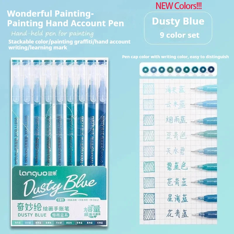 Languo Gel Pen Large Capacity Handbook Pens 6/9Pcs 0.6mm Student Art Diy Doodling Drawing Markers Office Kawaii Art Stationery