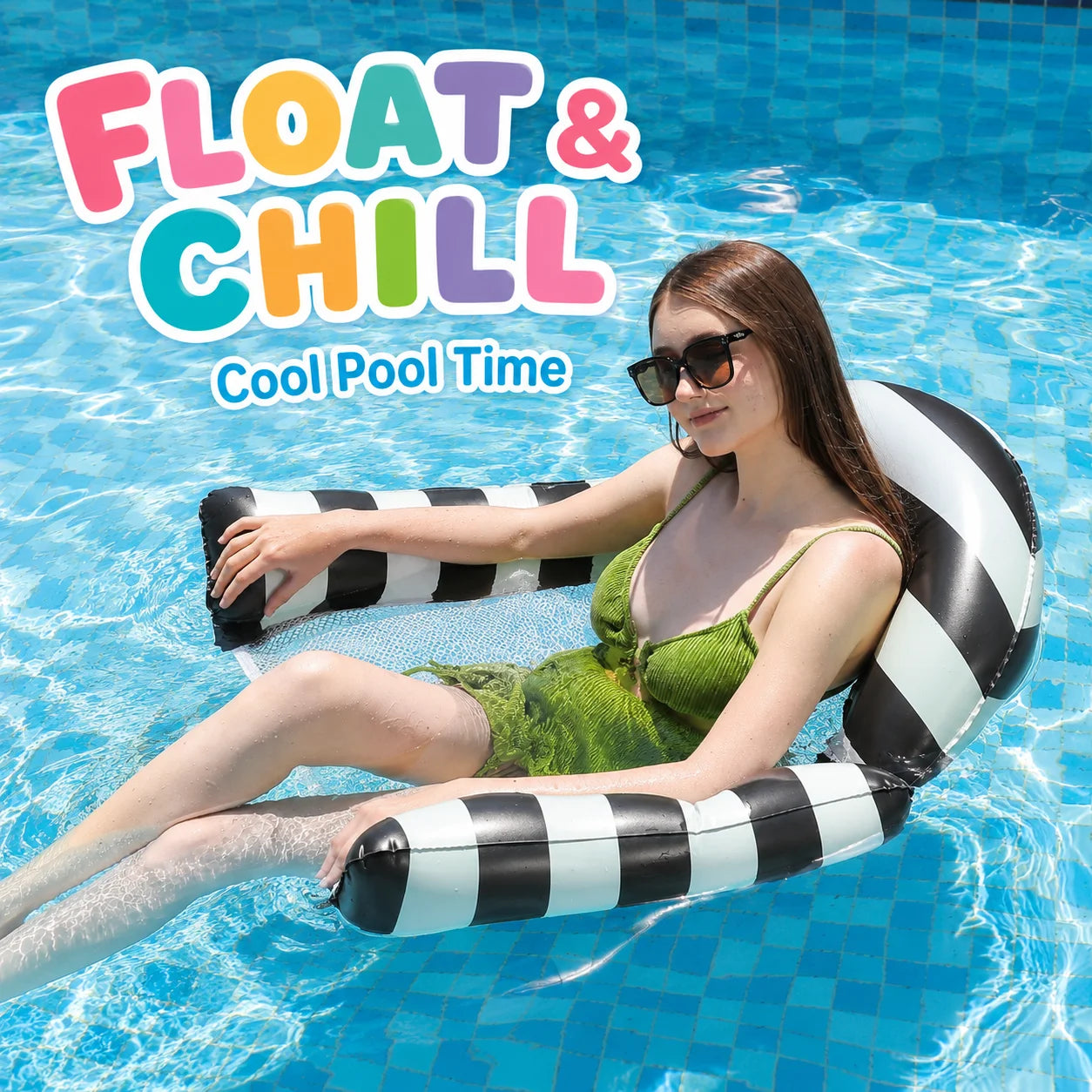 Inflatable Pool Floats, Mesh Hammock Chair, Adult Water Floating Lounger Cooling Seat for Pool Beach Summer