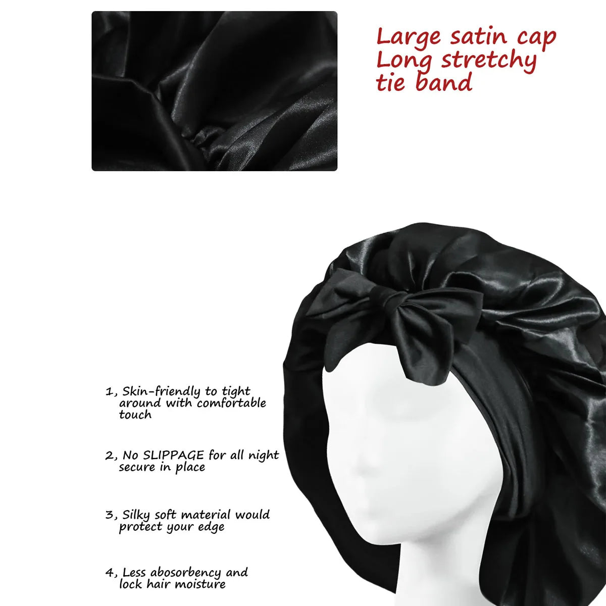 Silk Bonnet for Sleeping Women Satin Bonnet Hair Bonnet night sleep cap scarf wrap for curly hair With Tie Band for Curly Ha