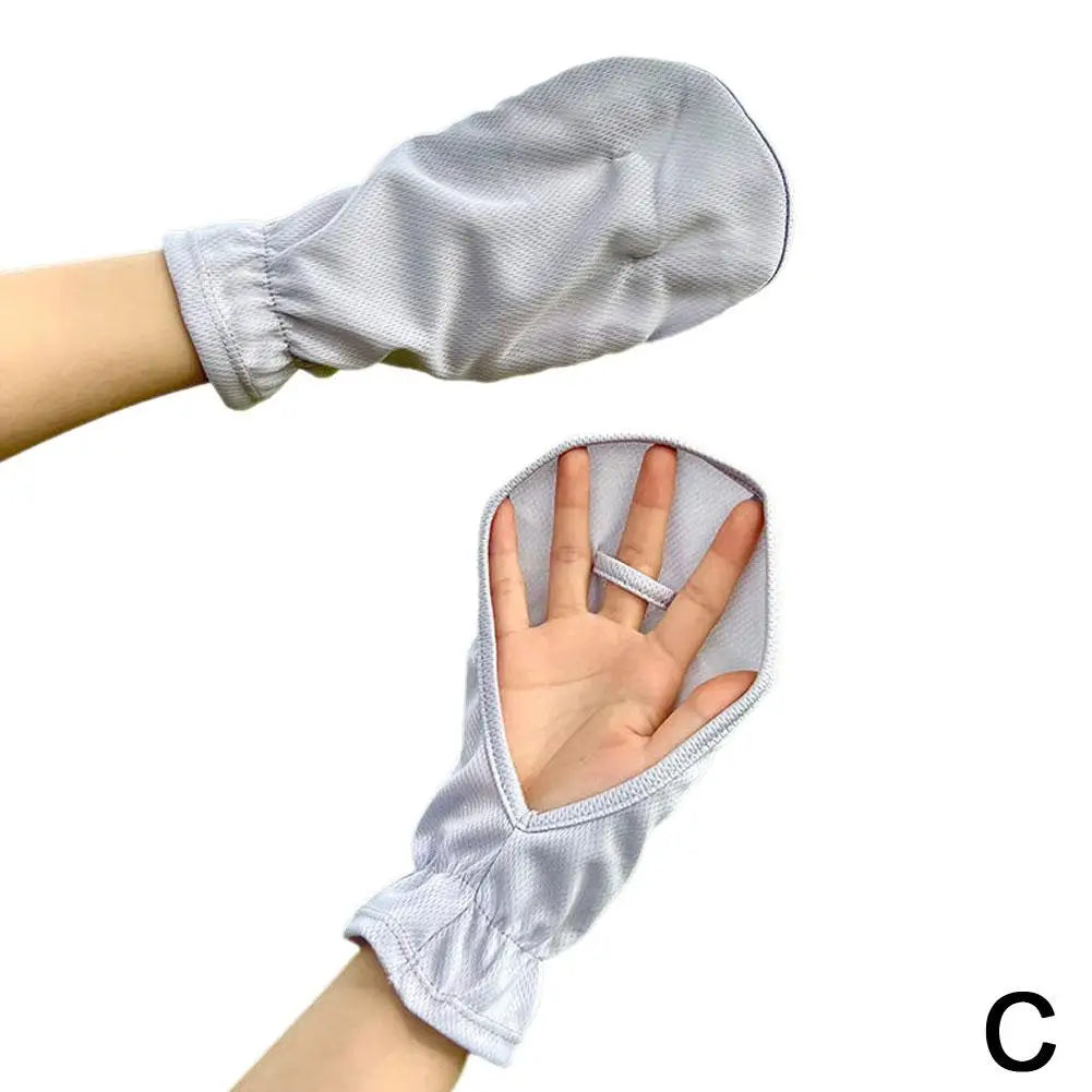 Women's Summer Ice Silk UV Protection Sunscreen Gloves Half Finger Thin Breathable Cooling Driving Gloves