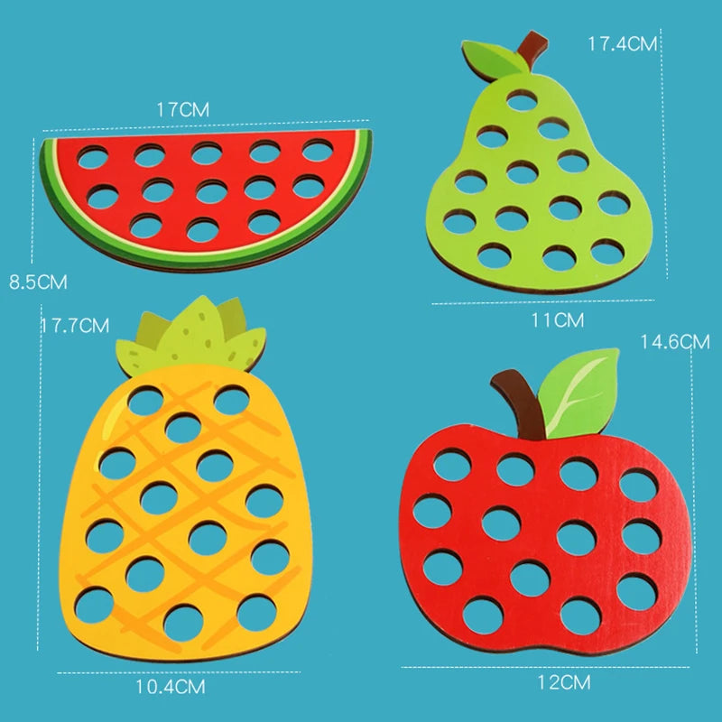 Fruits Threading Teaching Toys Wooden Lacing Toy Kids Toddlers Fine Motor Skills Toy Activity Early Educational Toys Boys Girls