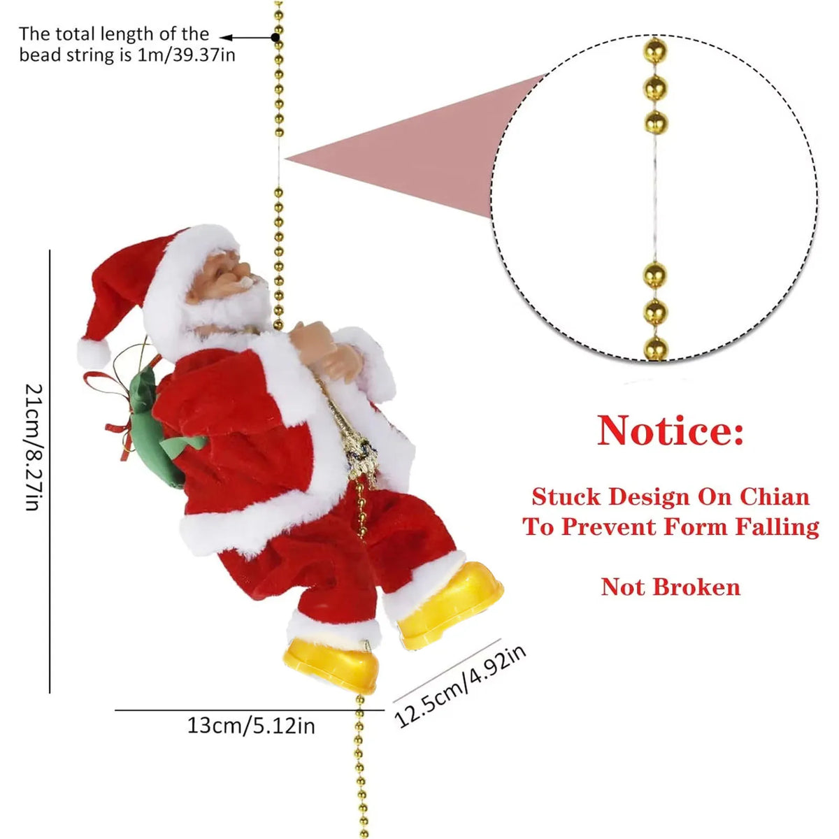 Musical Battery Operated Rope Climbing Santa Claus Ornament X-mas Decorations Christmas Tree Hanging Pendant Toy