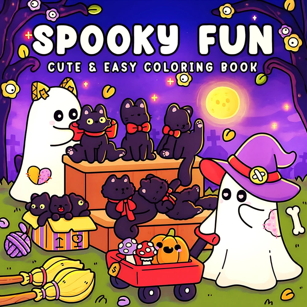 SPOOKY FUN CUTE & EASY Coloring Book for Adult Relieve Stress Kill Time DIY Painting Drawing Book Kids Education
