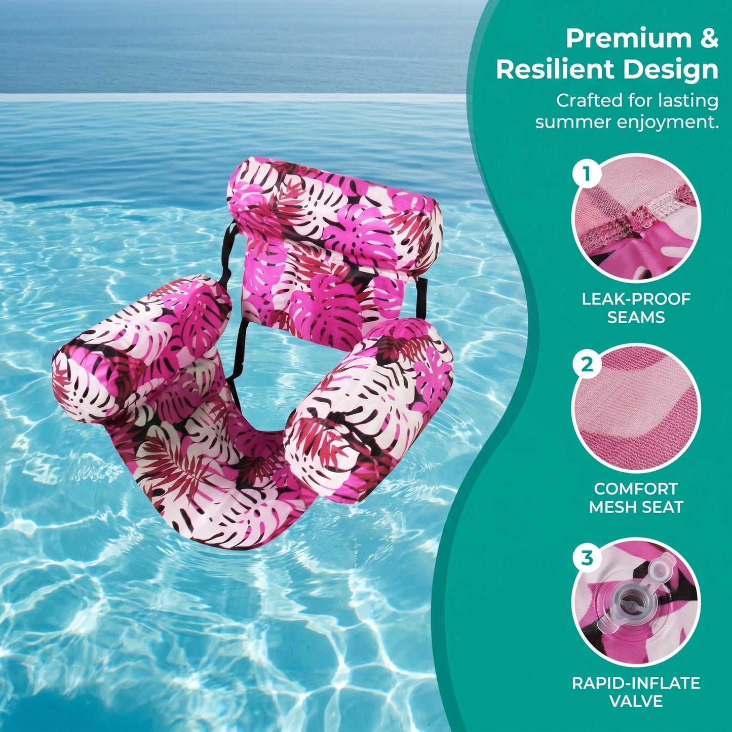 Pool Floats Chairs Adult Inflatable Pool Lounger with Arm & Backrest Water Floating Recliner Water Hammock for Summer Water Fun