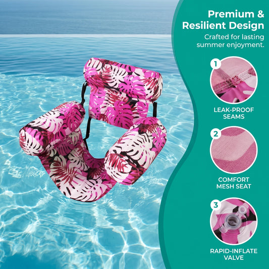 Pool Floats Chairs Adult Inflatable Pool Lounger with Arm & Backrest Water Floating Recliner Water Hammock for Summer Water Fun