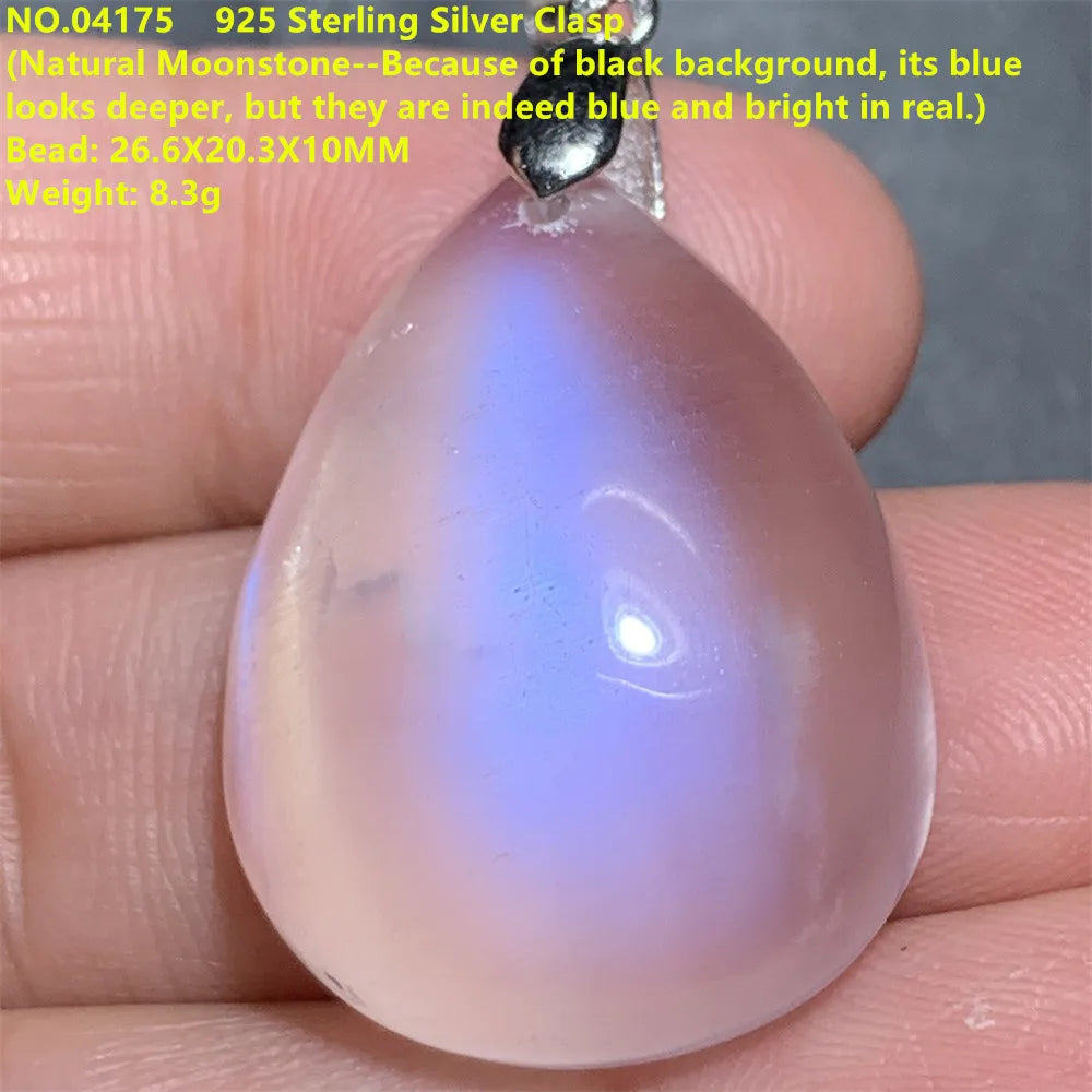 Natural Colorful Moonstone Pendants Necklaces Unusual Women Big Orange Blue Light Rainbow Moon Stones Bead Gemstone Jewelry S925