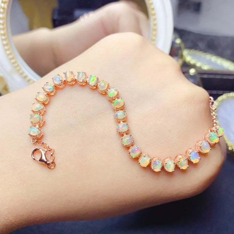 3*4mm Natural Opal Bracelet S925 Sterling Silver for Women Fine Fashion Charm Weddings Jewelry
