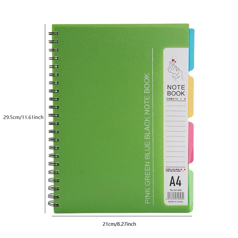 96-Sheet Spiral Notebook with 4 Divider Pages A4/A5 Sizes Lined Pages Blue Green Black Rose Wirebound Note Book