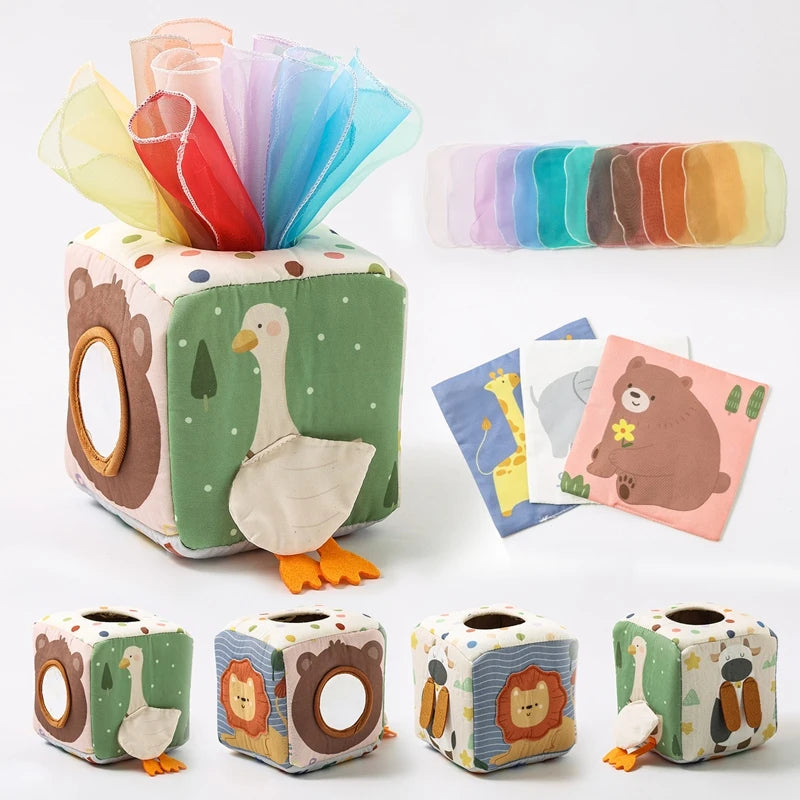 Montessori cloths Toys Magic Cotton Animal Tissue Box Kids Finger Exercise Cloth Busy Box Toys Baby Educational Activity Sensory
