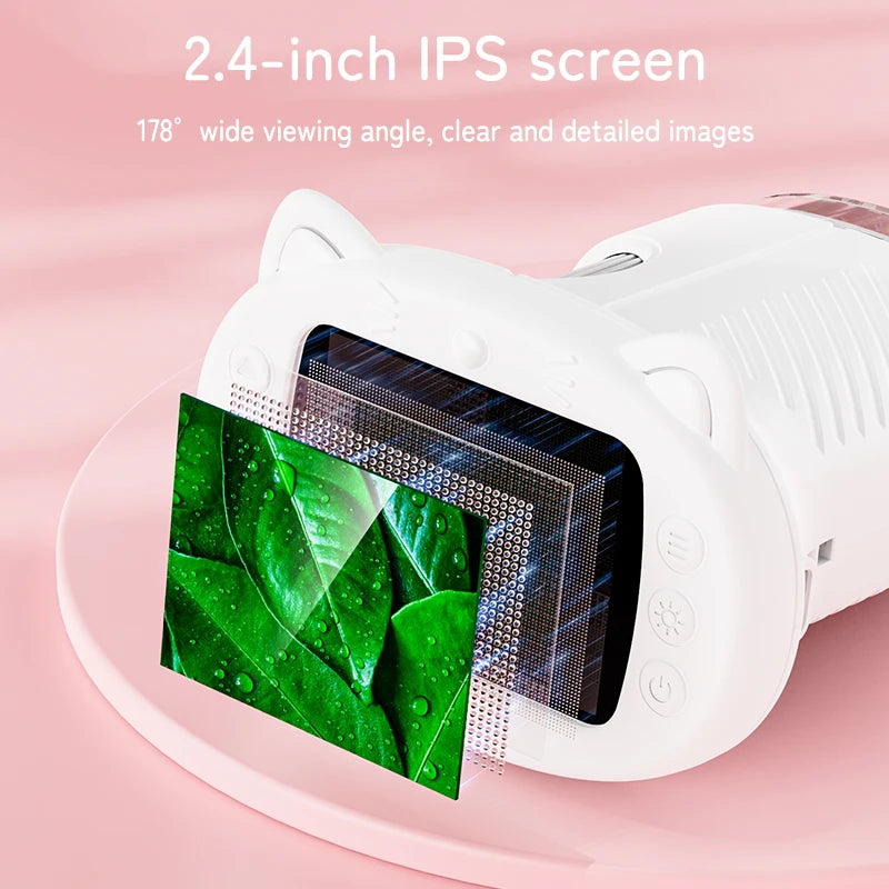 1000X Kids Digital Microscope 2.4" IPS Screen Portable Handheld Microscope Photo&Video 8LED STEM Science Toy Gift for Boys Girls