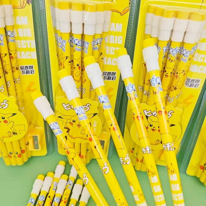 Pokemon Themed Stationery Set 12Pcs Boxed Pencils with Eraser Pencil Sharpener Anime School Office Tools Children Kawaii Gifts