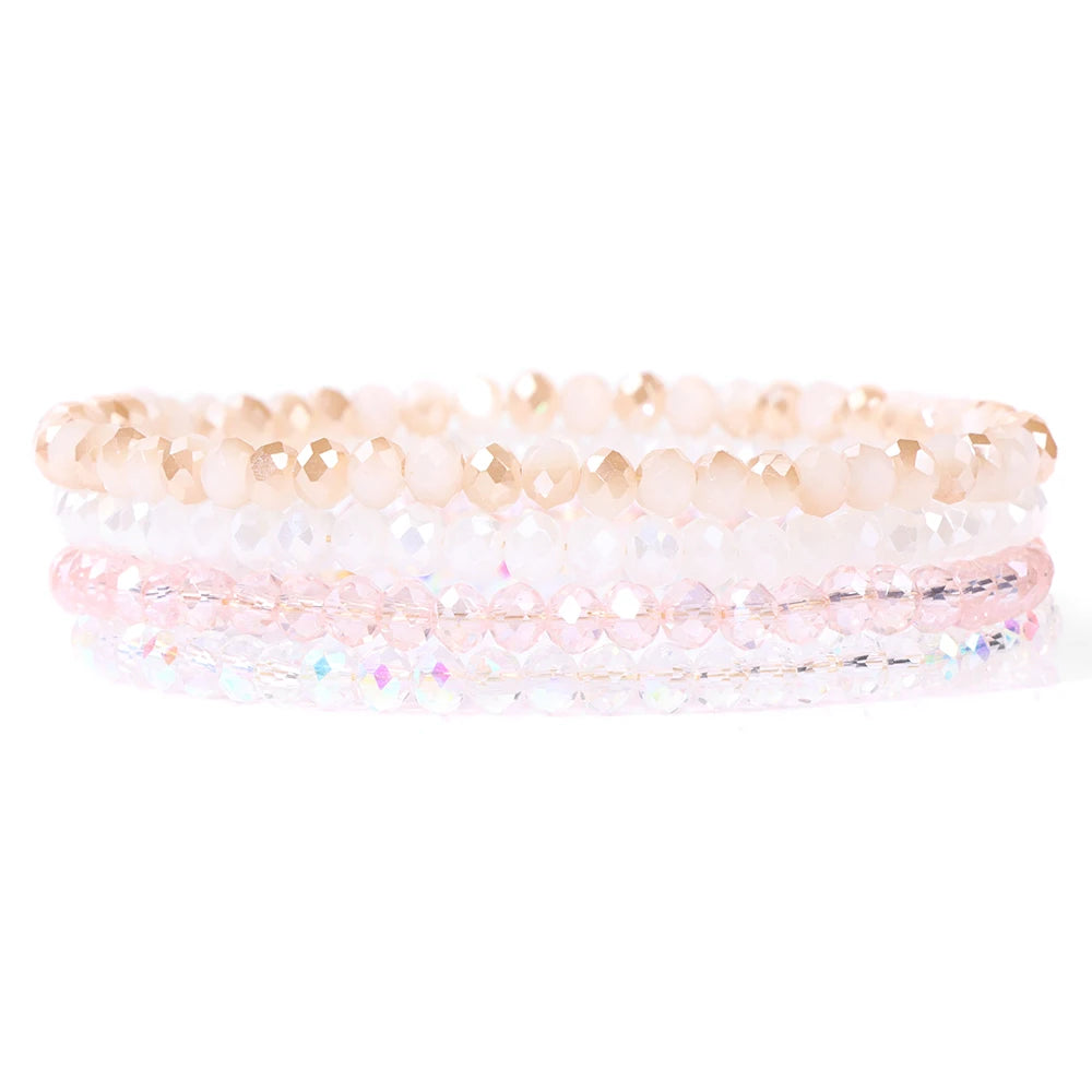 4Pcs/Set Crystal Bracelets For Women Girls Natural Stone Beads Bracelets Grey pink White blue series Crystal Fashion Jewelry