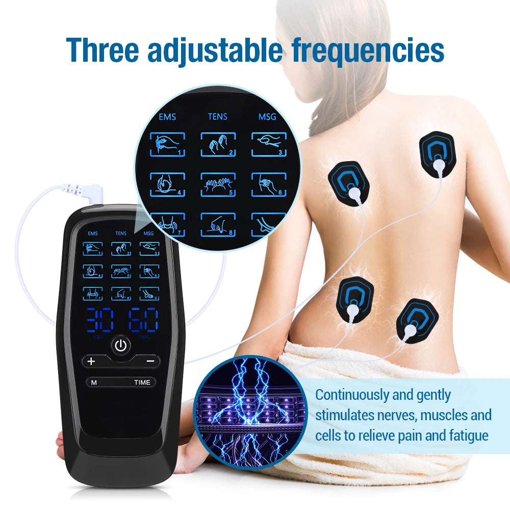 Electric Muscle Stimulator EMS & TENS Unit Pulse Massager for Back Neck Shoulder Knee Joints Full Body Relax 9 Modes 30 Gears