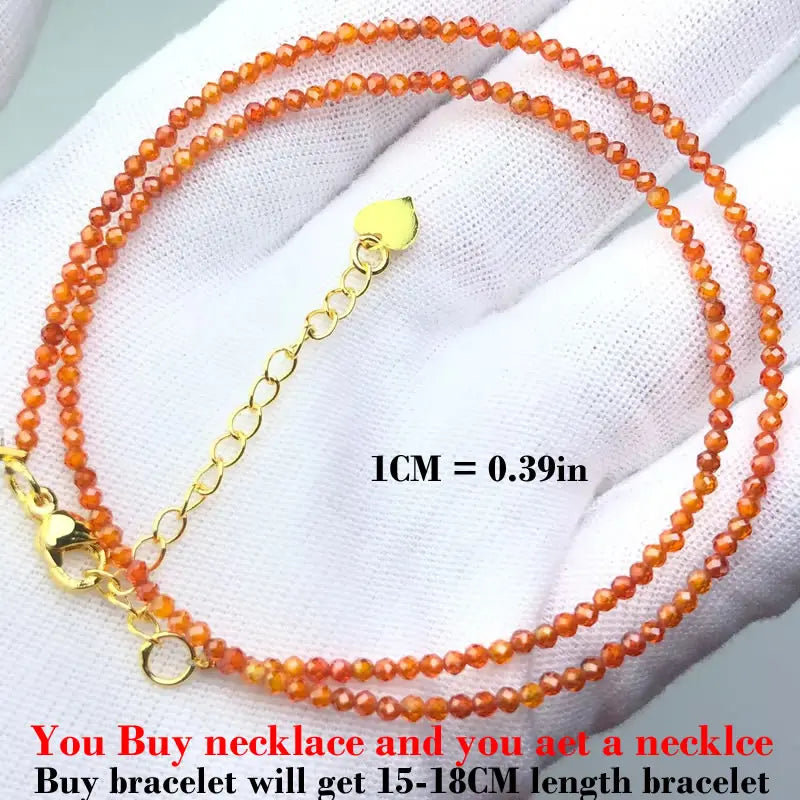 HOT Natural Stone 2mm Faceted Beads Necklace Crystal quartz Garnet agate Beaded Chains Fashion Simple Men Women Jewelry Gifts