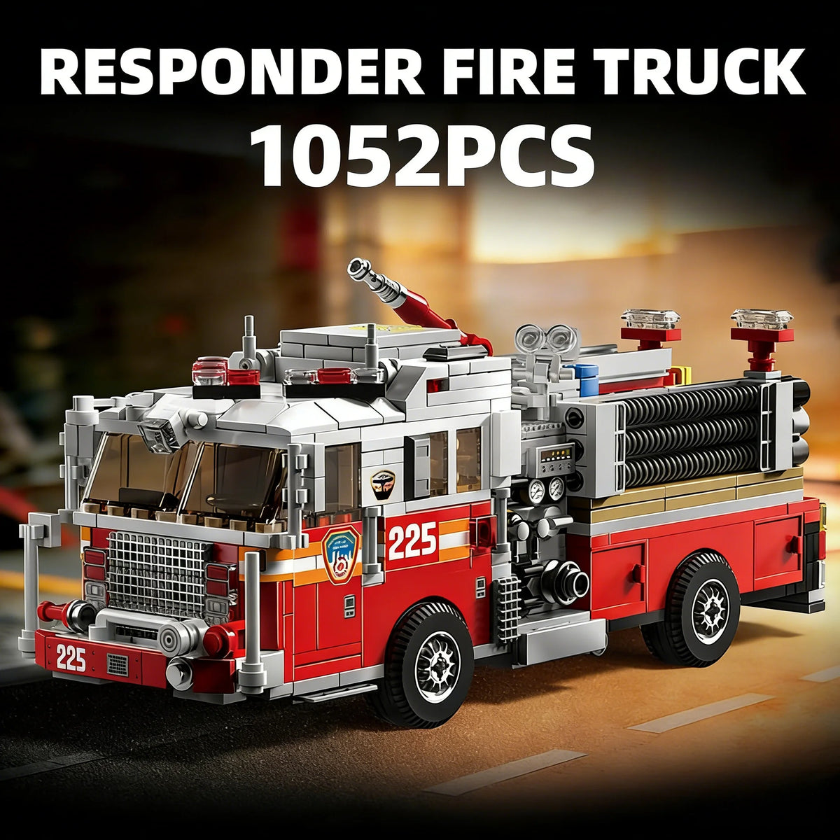 MOC Fire Truck Building Blocks 1052PCS DIY Rescue Vehicle Model Kit Creative Educational Desktop Display Gift for Kids & Adults