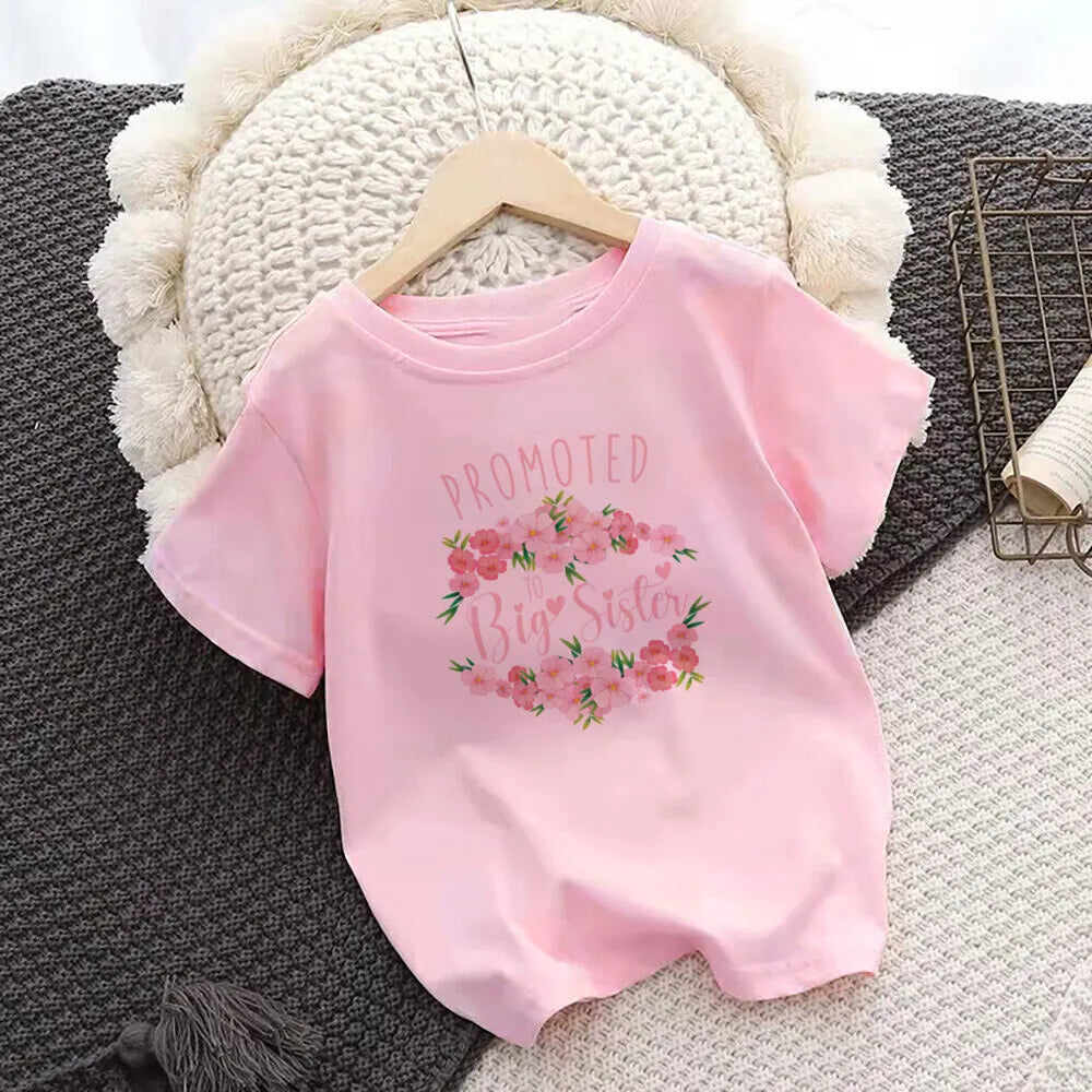 Promoted To Big Sister Kids T-Shirt Childrens T Shirt Baby Announcement Top Toddler Tshirt Summer Clothes Girls Short Sleeve Tee