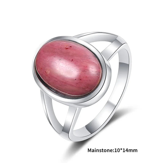 Natural Rhodochrosite Rings Women's S925 Silver Jewelry Ring Gifts Vintage Fine Wedding Ring