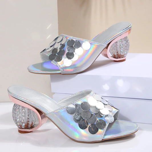 2025 New Jelly Sandals Summer Women's Crystal Peeping Toe High Heels Women's Shoes Crystal Clear Slippers Pump Chanclas Mujer