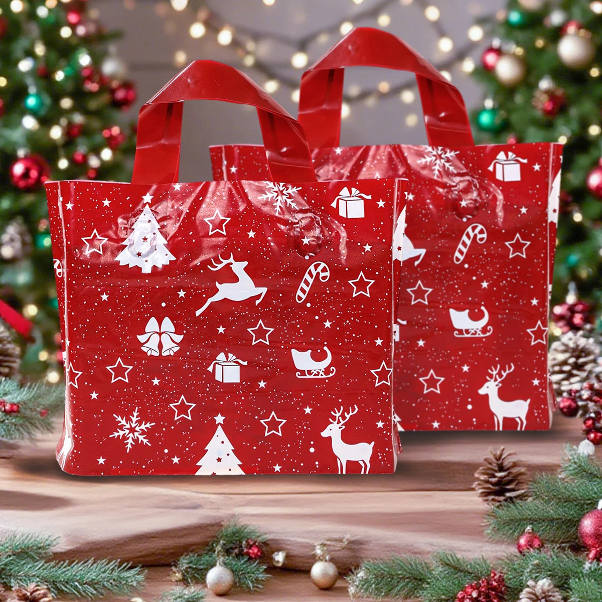 Merry Christmas Blue Gift Bag Santa Claus Snowman Design Loot Bags with Handles 2026 Xmas Party Decor Navidad Noel New Year 2027
