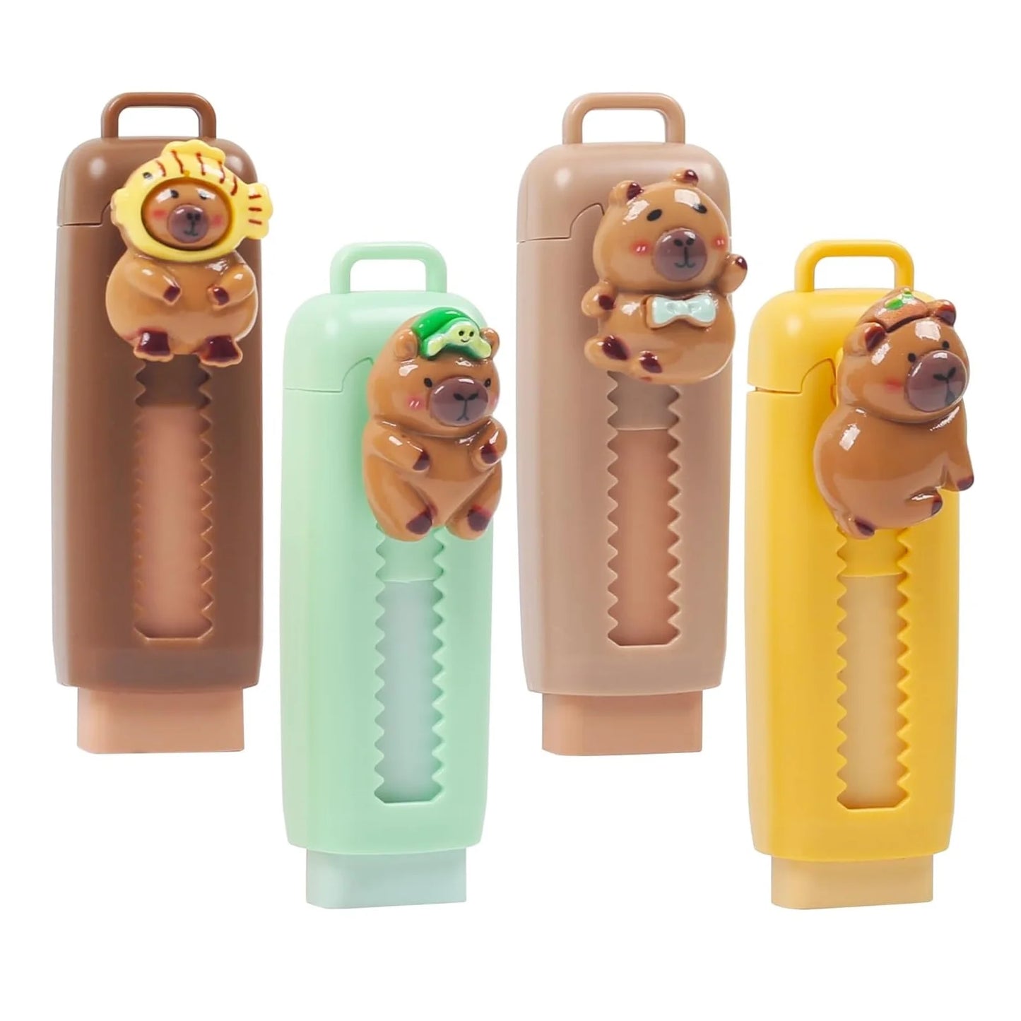 1/4pcs Capybara Erasers Set Cartoon Design 4B Eraser Retractable for Drawing Exams Kids Students Back to School Stationery A3013
