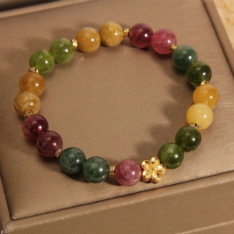 ZAKOL Fashion Natural Stone Bracelet Elegant Lily of the Valley Flower Pendant Elastic Beaded Bracelets for Women Party Jewelry