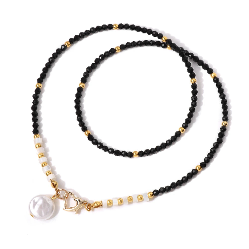 Baroque Pearl Pendant Necklace for Women 3mm Natural Stone Beaded Heart Buckle Necklaces Vintage Wedding Elegant Jewelry Gifts