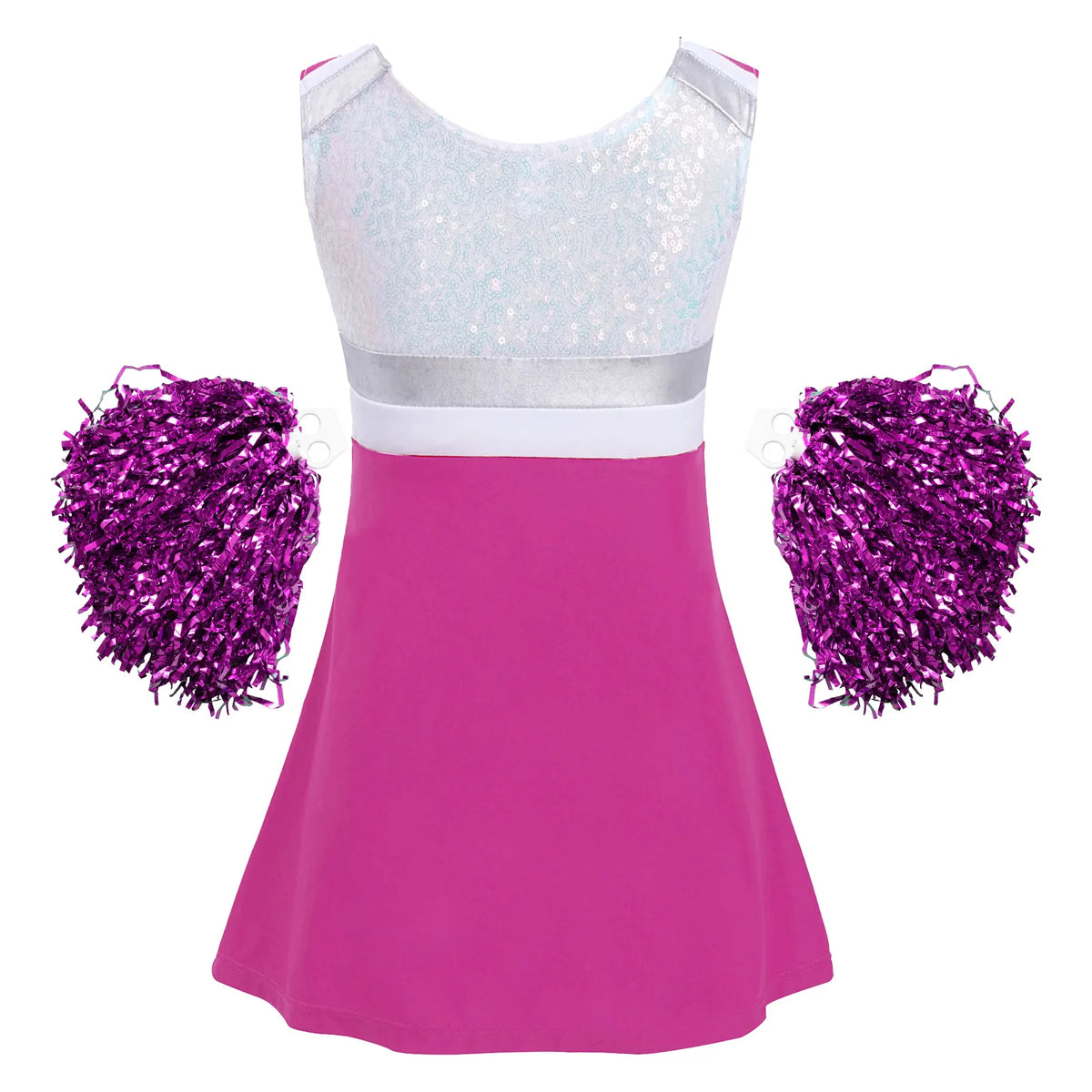 Girls Kids Sports Cheer Leader Outfits Cheerleading Costume Schoolgirl Uniform Carnival Party Halloween Dress with Pompoms Socks