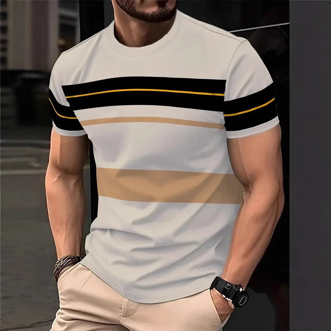 2025 Casual Striped T Shirt For Mens Short Sleeve Tops Oversized T-Shirts O-Neck Pullover Street Men's Shirts Tee Summer Apparel