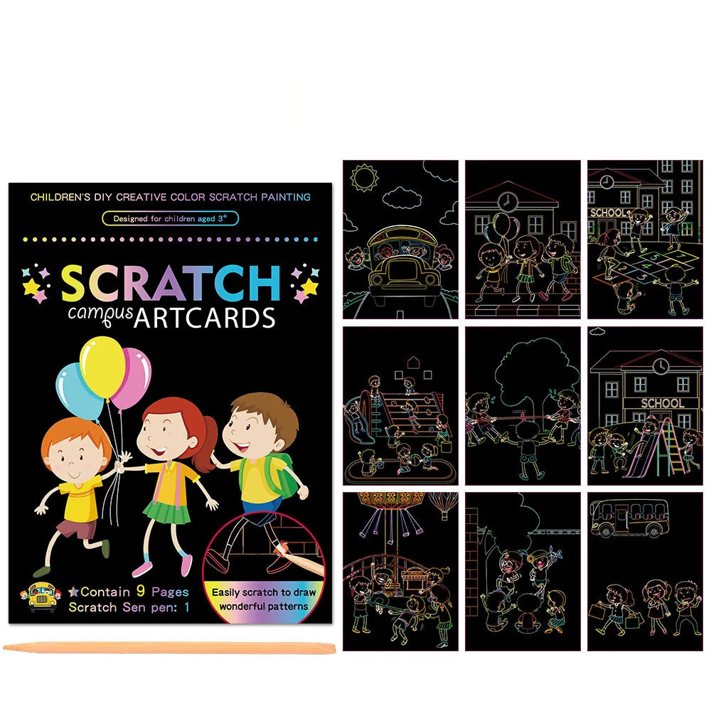 Children Scratch Painting Set Magic Rainbow Colors Scratch Art Painting Card Books Early Education Template Drawing Toys For Kid