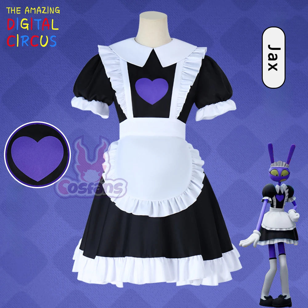 Anime Jax in Maid Dress Cosplay Costumes Jax Maid Uniform The Amazing Digital Circus Role Play Halloween Party Outfit for Girls