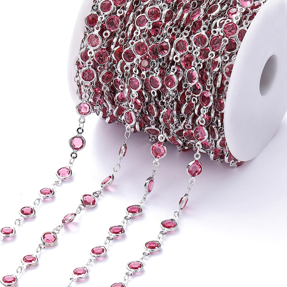 1M Crystal Zircon Stone Chain Colorful Glass Beads Chains For DIY Necklace Bracelet Jewelry Making Supplies Findings