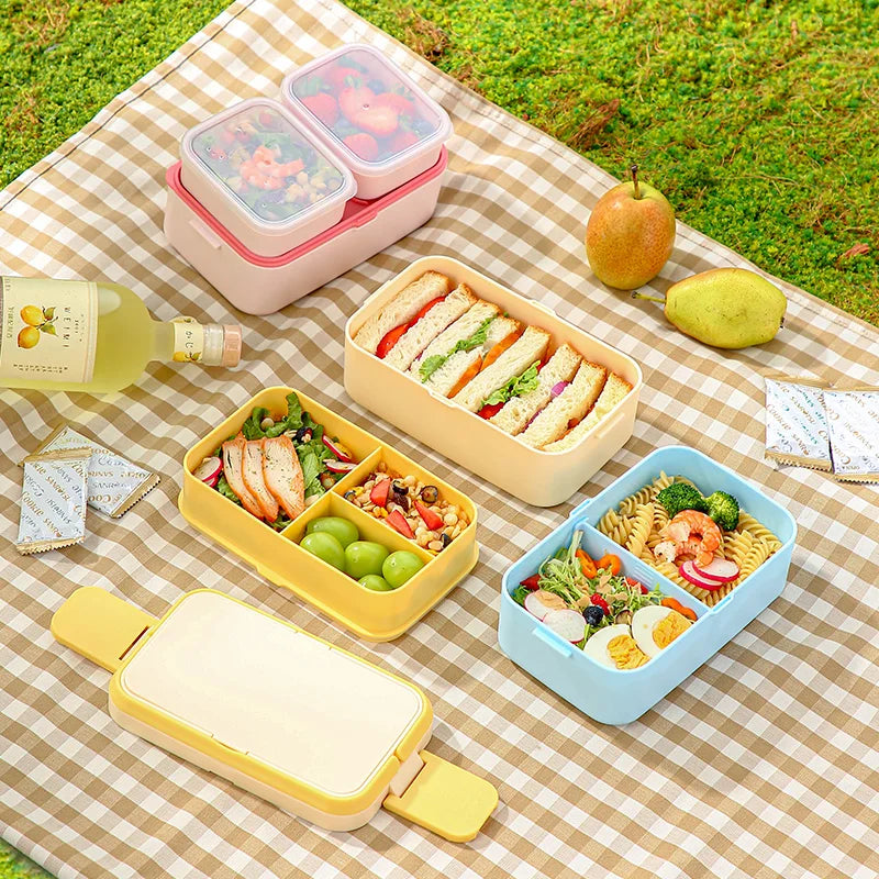 2 Layer / Single Bento Box with Handle,Large Capacity Leak-proof Lunch Box,Snack Food Storage Containers for Kids,Microwave Safe