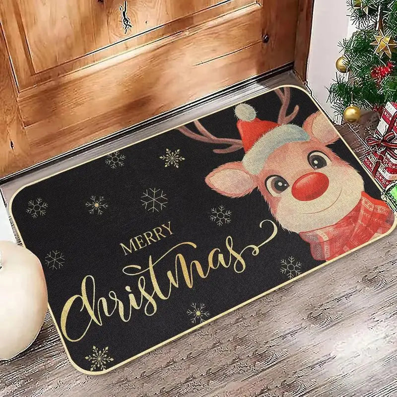 VIKAMA Christmas Entrance Door Mat Durable Snowman Snowflake Merry Christmas Print Non Slip Mat For Front Door Porch Xmas Decor