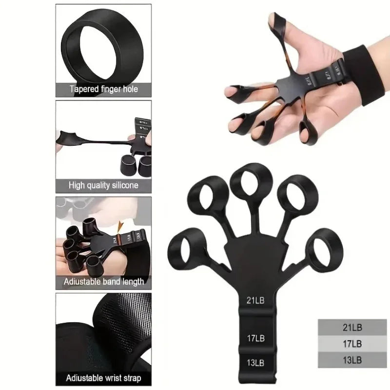 Finger Exerciser Hand Grip Strengthener Adjustable Silicone Forearm Wrist Trainer for Fitness Workouts Home Gym