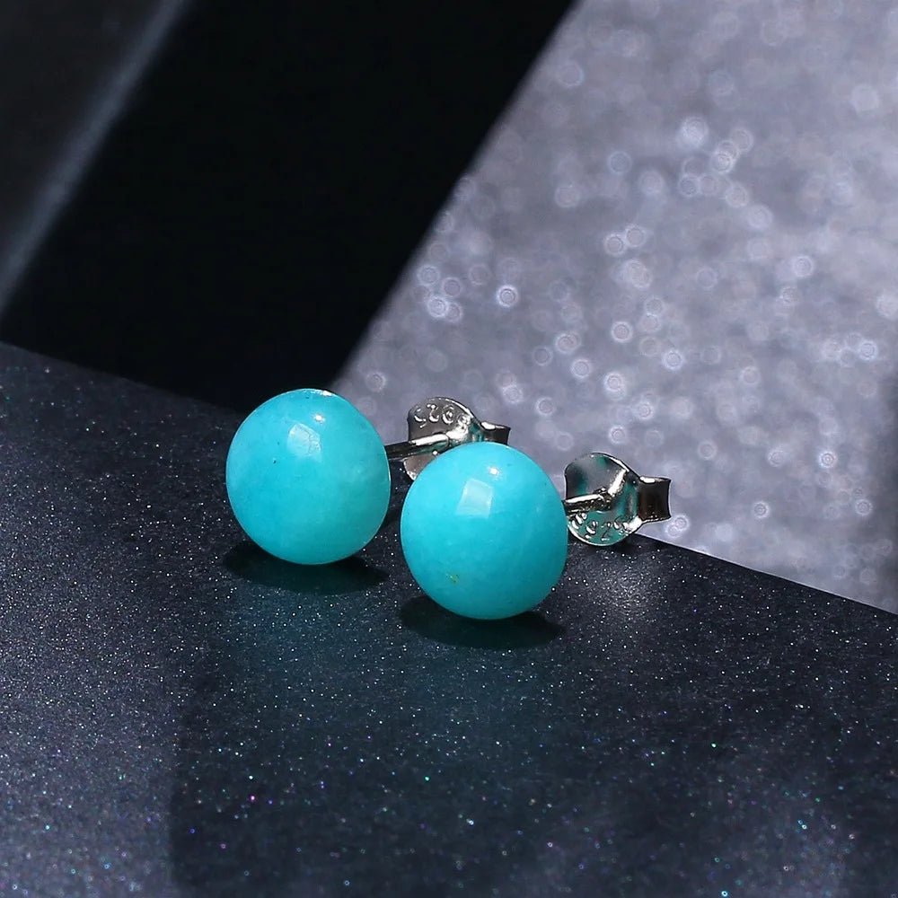 ITSMOS Natural Amazonite Stone s925 sterling Silver Earrings Studs Simple Luxurious Ear Jewelry Hypoallergenic For women