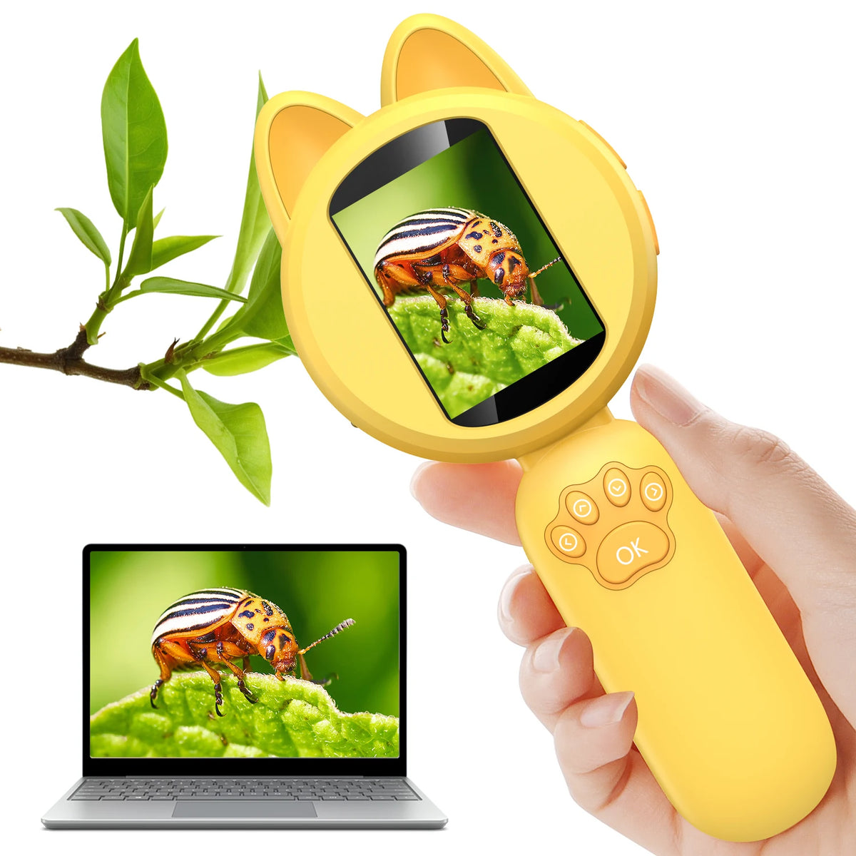Outdoor Exploration Microscope for Kids Portable Digital Microscope with 2" IPS Screen, Summer Camping Travel STEM Toy Age 5-12